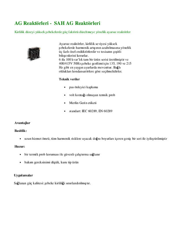 SAH AG Reaktörleri