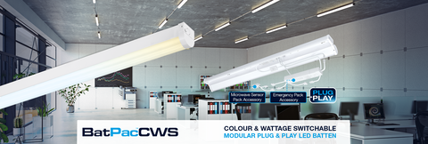 Colour & wattage switchable plug & play LED batten