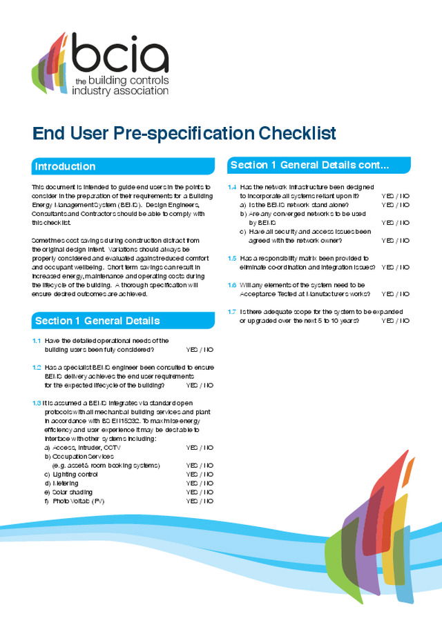 End User Pre-specification Checklist