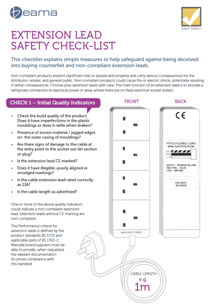 BEAMA PUBLISHES SAFETY CHECK LIST FOR EXTENSION LEADS