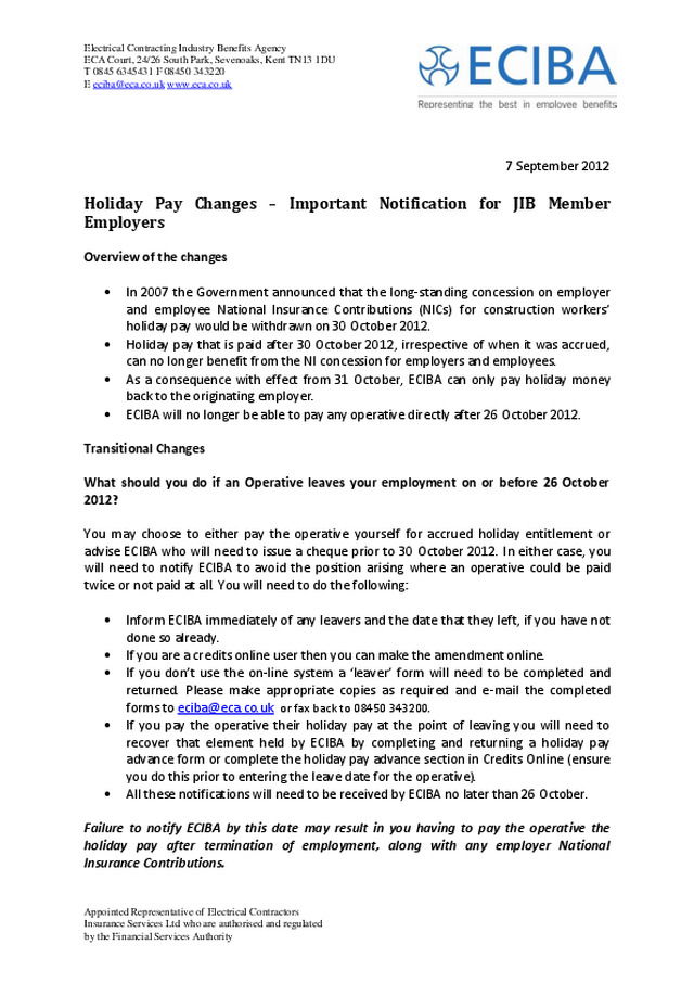 ECA - Holiday Pay Changes