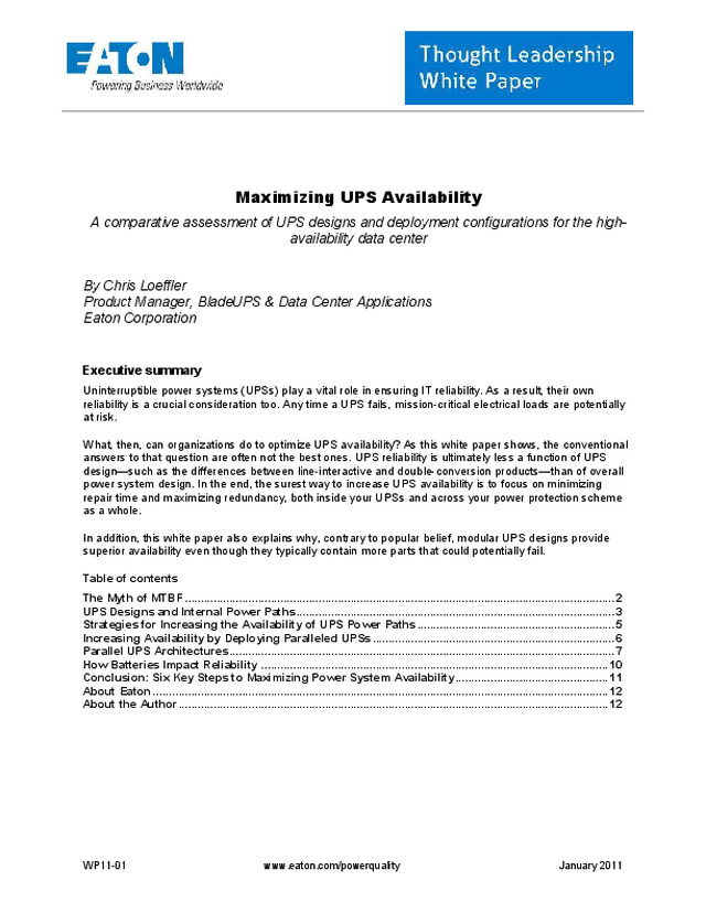 Eaton - Maximizing UPS Availability