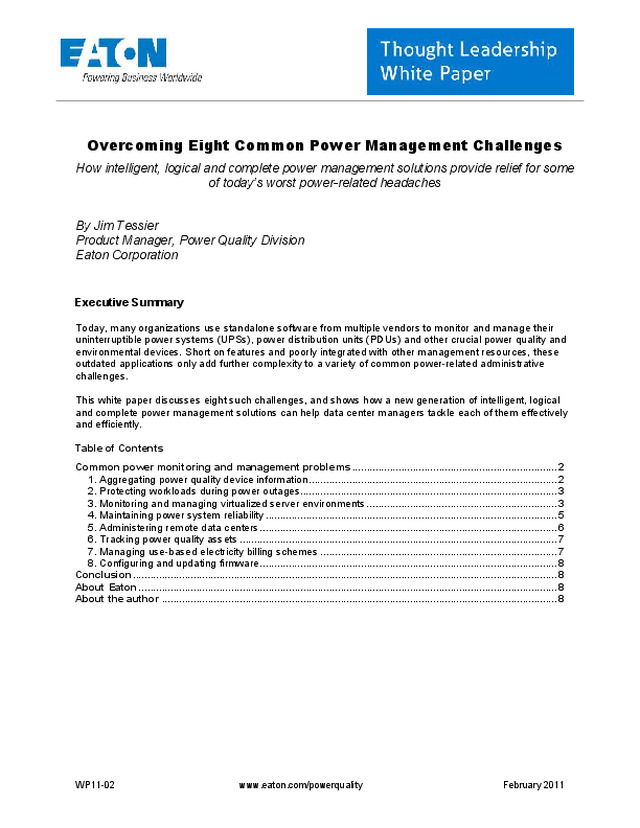 Eaton - Overcoming Eight Common Power Management Challenges