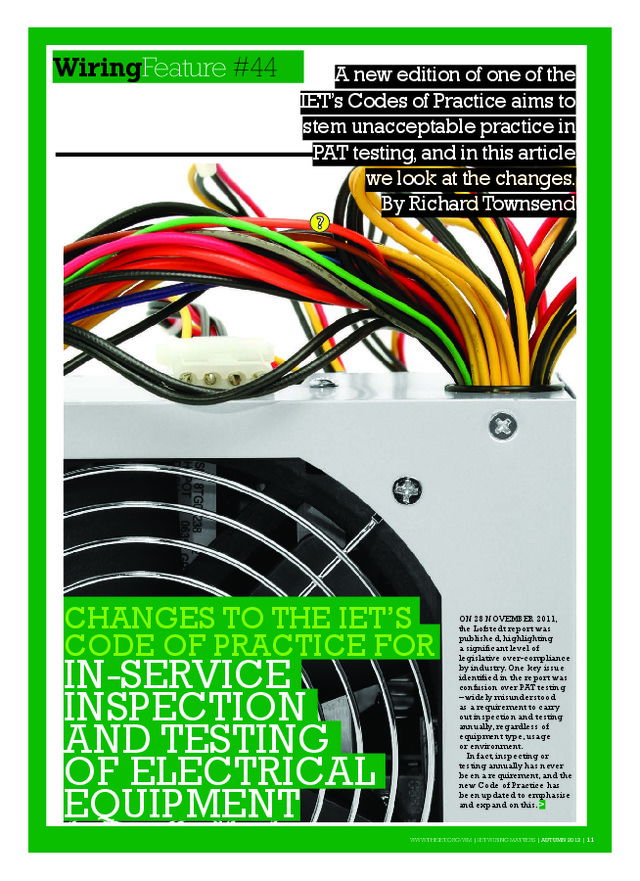 IET - Technical Article - Changes to the IET\'s Code of Practice for in-service inspection and testing of electrical equipment