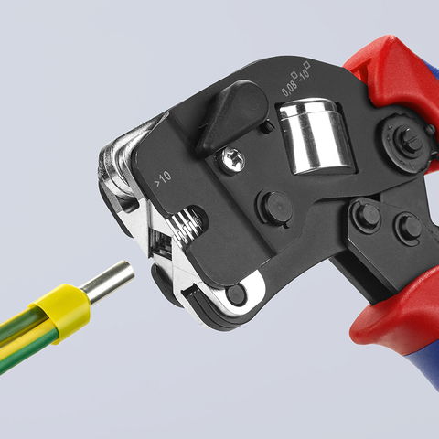 Self-adjusting crimping pliers for front-loading wire ferrules from KNIPEX
