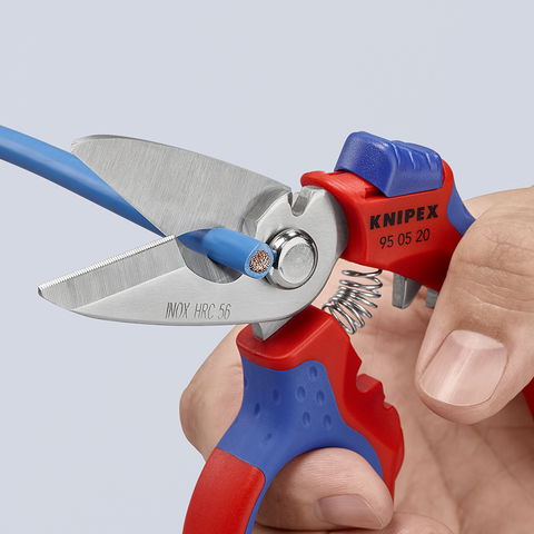 KNIPEX Angled Electricians' Shears – adapted to the hand: angled blades and optimised handle design for improved ergonomics