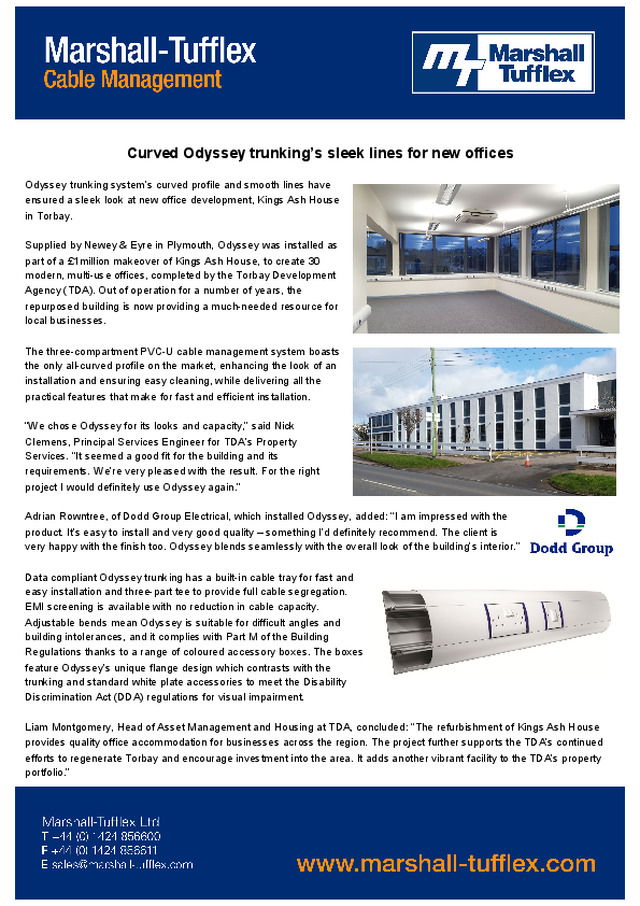 Marshall-Tufflex - Curved Odyssey trunking’s sleek lines for new offices - Case Study - 2016