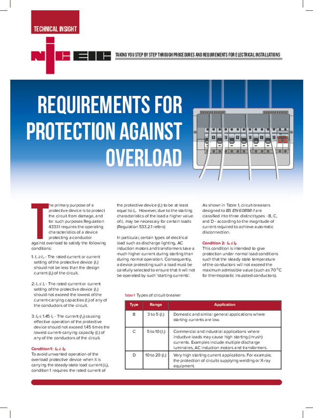 Requirements for protection against overload