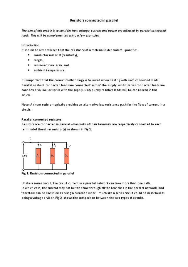 Resistors connected in parallel