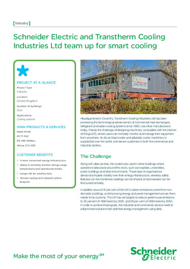 Schneider Electric - Case Study - Schneider Electric and Transtherm Cooling Industries Ltd team up for smart cooling - 2015