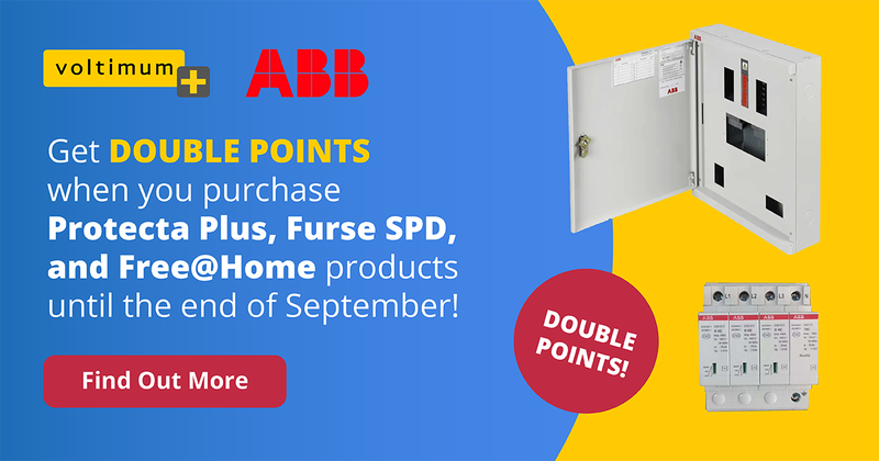 ABB promotion! Get double points on ABB purchases until 30th September – ranges include Protecta Plus, Furse SPD, Free@Home, Adaptaflex and PMA