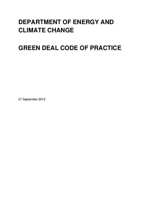 DECC - Green Deal Code of Practice