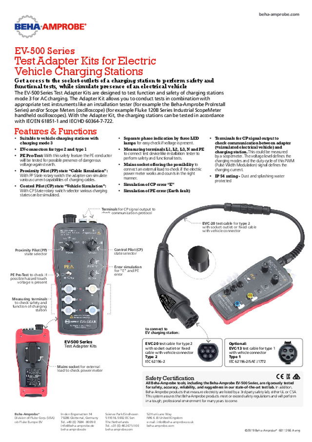 EV-500 Series Test Adapter Kits for Electric Vehicle Charging Stations