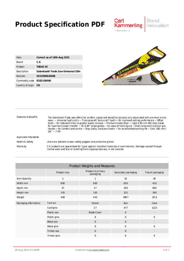 Sabretooth Trade Saw Universal 20in: T0840 20