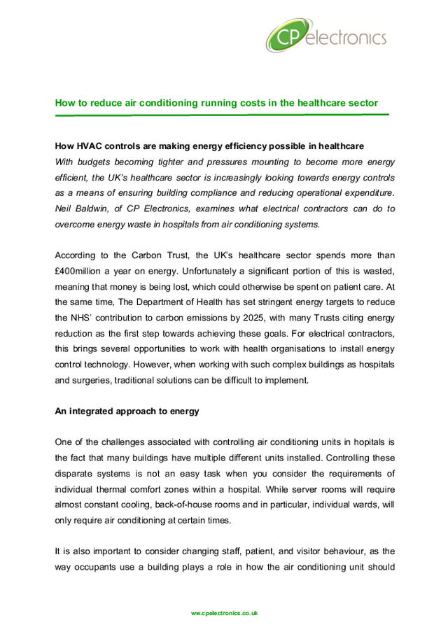 How to reduce air conditioning running costs in the healthcare sector