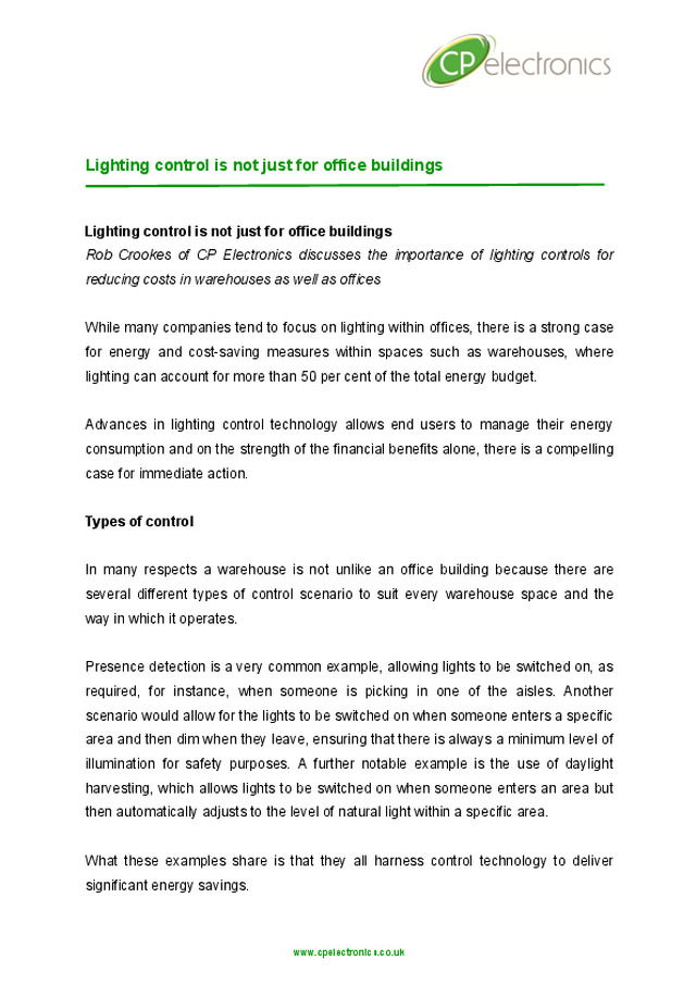Lighting control is not just for office buildings