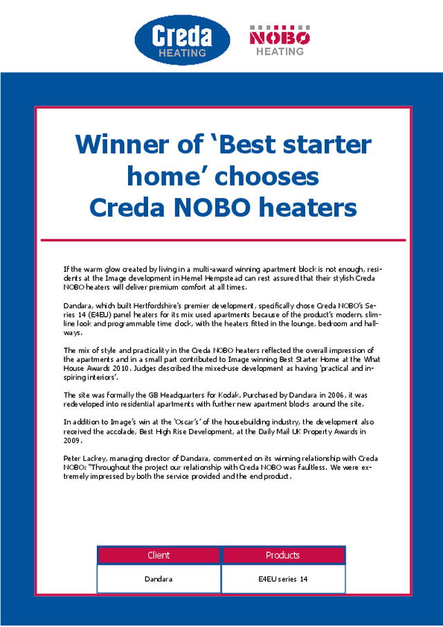 Winner of ‘Best starter home’ chooses Creda NOBO heaters