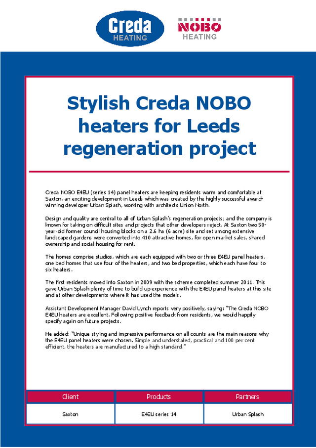 Stylish Creda NOBO heaters for Leeds regeneration project