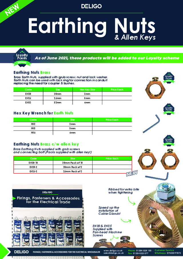 DELIGO: Earthing Nuts & Allen Keys