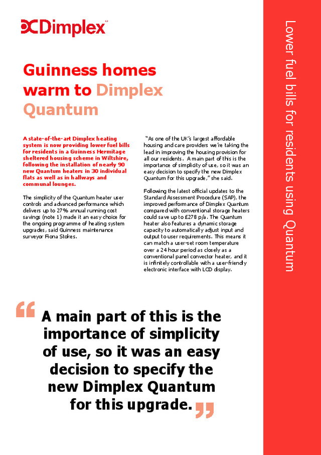 Guinness homes warm to Dimplex Quantum