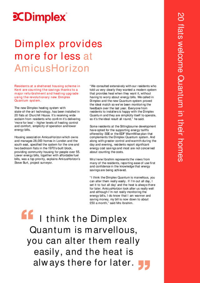 Dimplex provides more for less at AmicusHorizon