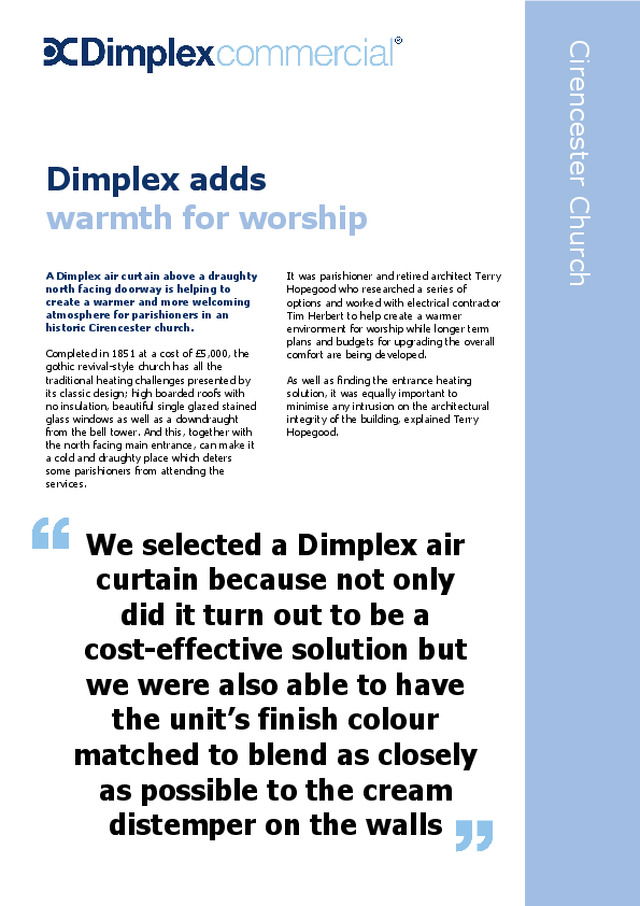 Dimplex adds warmth for worship