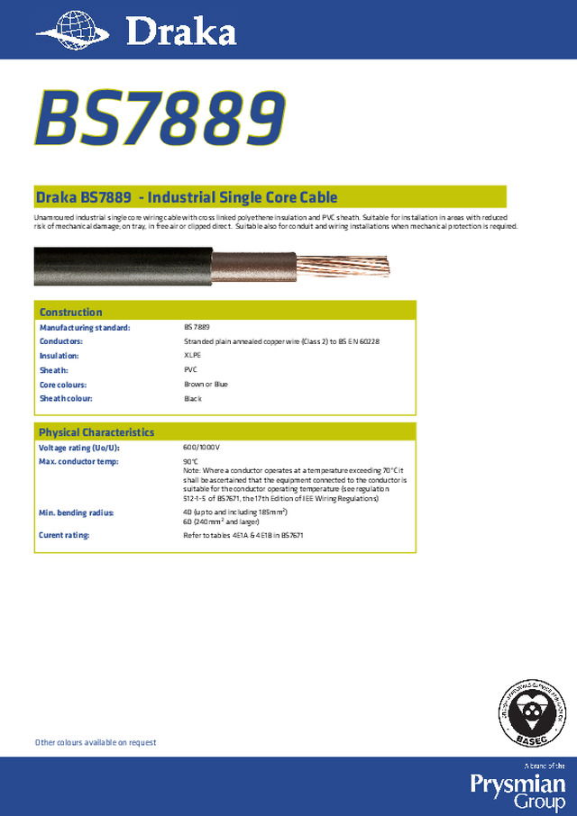 Draka - Product catalogue - BS7889 - Industrial Single Core Cable