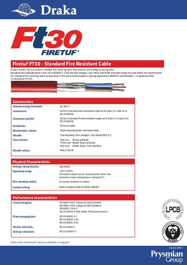 Draka - Product catalogue - Firetuf FT30 - Standard Fire Resistant Cable