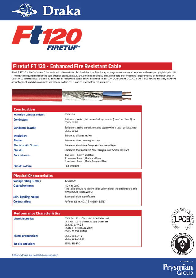 Draka - Product catalogue - Firetuf FT 120 - Enhanced Fire Resistant Cable