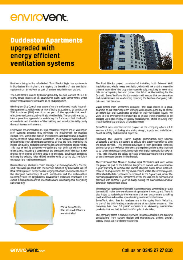Duddeston Apartments upgraded with energy efficient ventilation systems