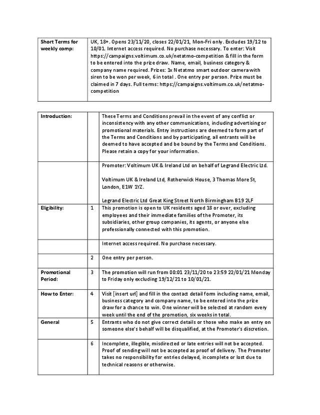 Netatmo Competition T&Cs