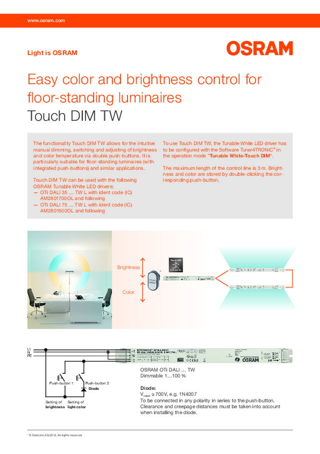Easy color and brightness control for floor-standing luminaires